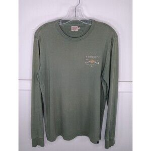FAHERTY MFG. CO Vintage Logo T-Shirt Medium Green 100% Cotton Long Sleeve EUC